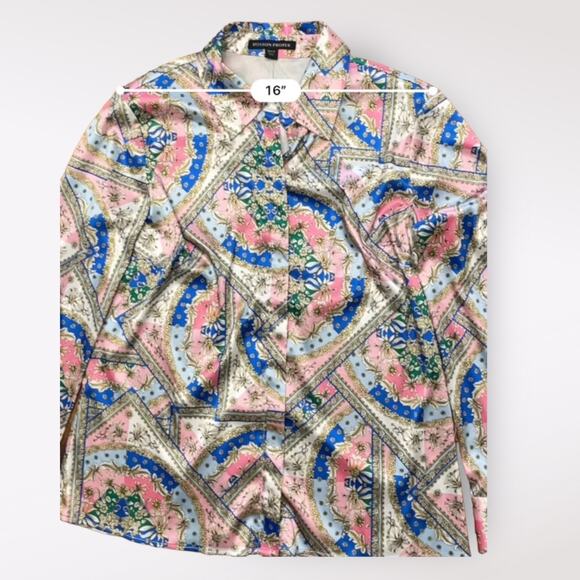 Boston Proper Baroque Scroll Print Button Up Charmeuse Blouse Top Size 12 - Picture 4 of 9